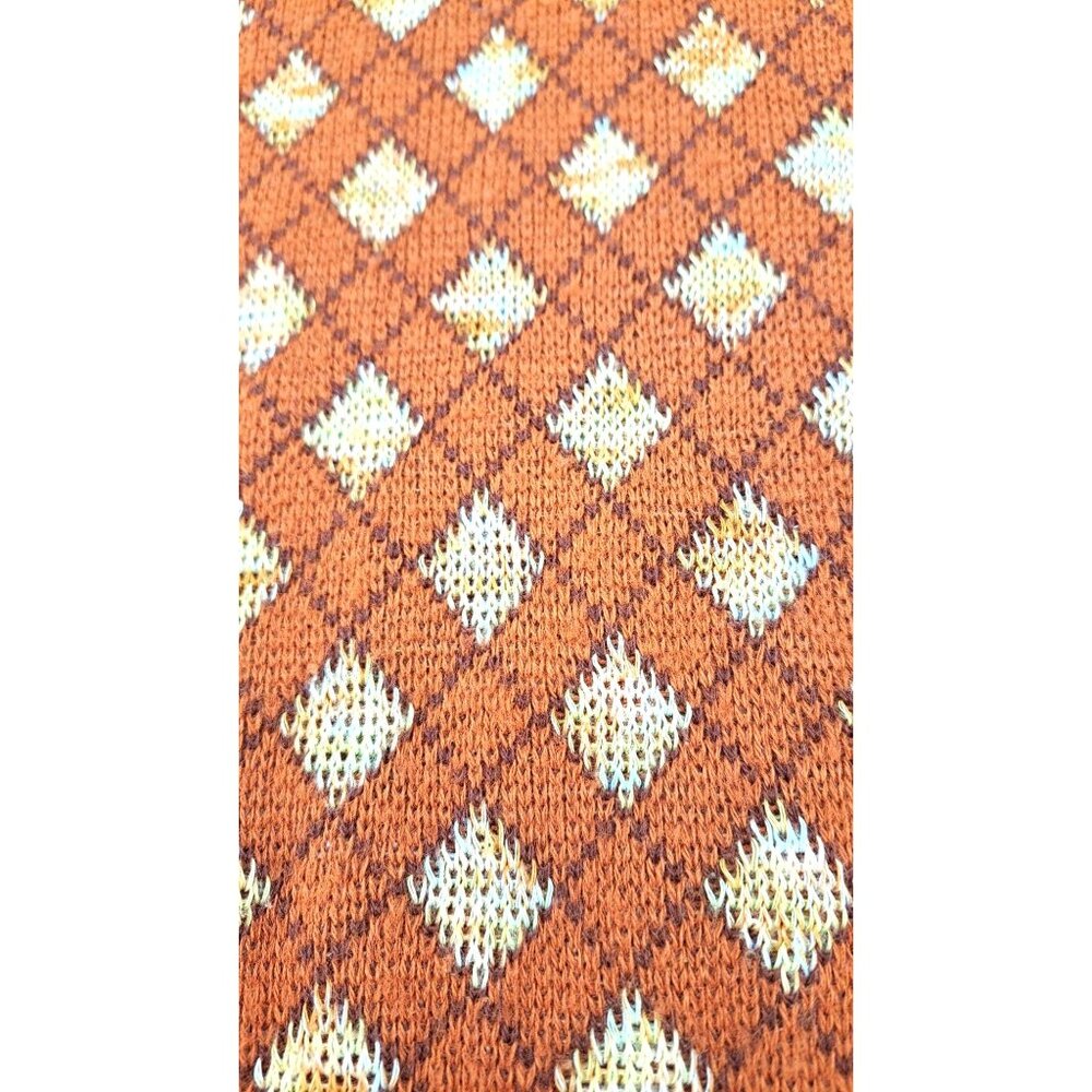 Vintage Sears Kings Road Knitwear Argyle Sweater Vest Orange Men Small 1970s Tan - Picture 4 of 5